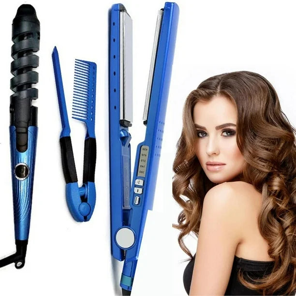 Kit de Plancha de Cabello+Rizadora+Peine