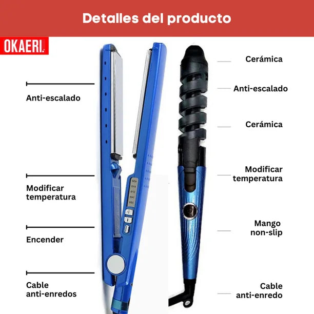 Kit de Plancha de Cabello+Rizadora+Peine